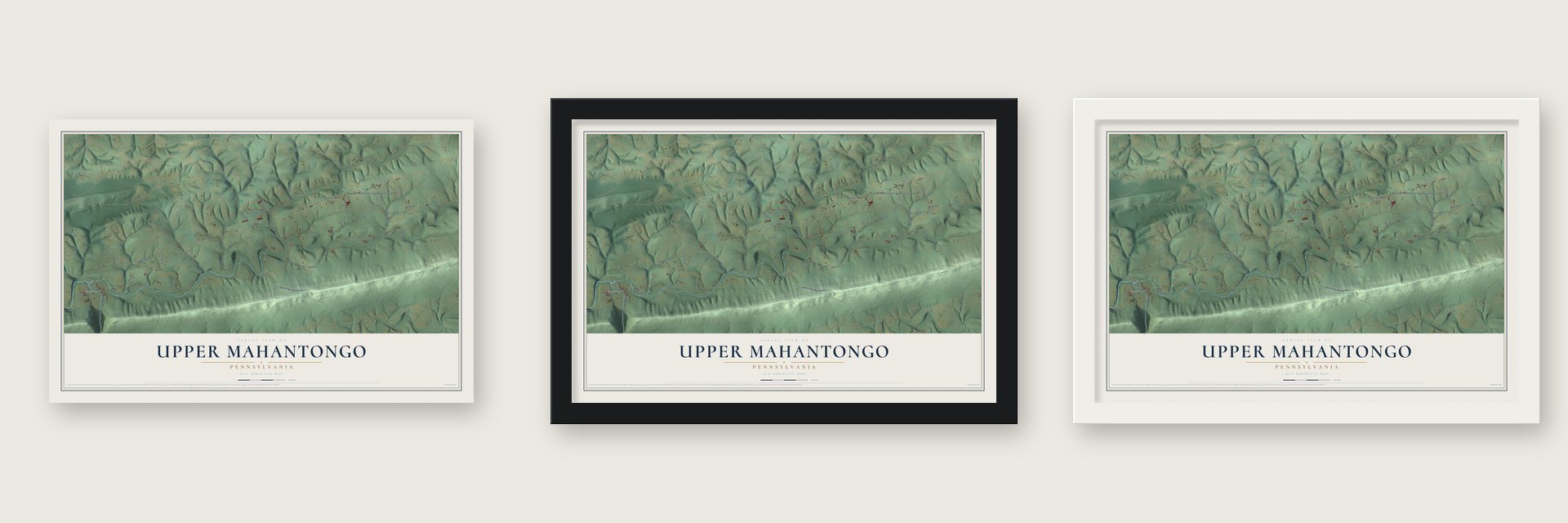 Upper Mahantongo, Pennsylvania map unframed, in a black wood frame and in a white wood frame