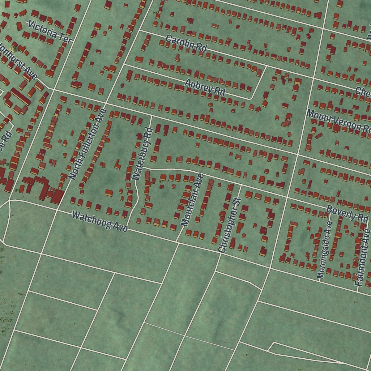 Second close-up of the map of Upper Montclair, New Jersey print showing more streets and buildings