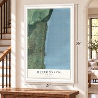 Upper Nyack, New York map, 24 x 36 inch print in a white frame by a staircase