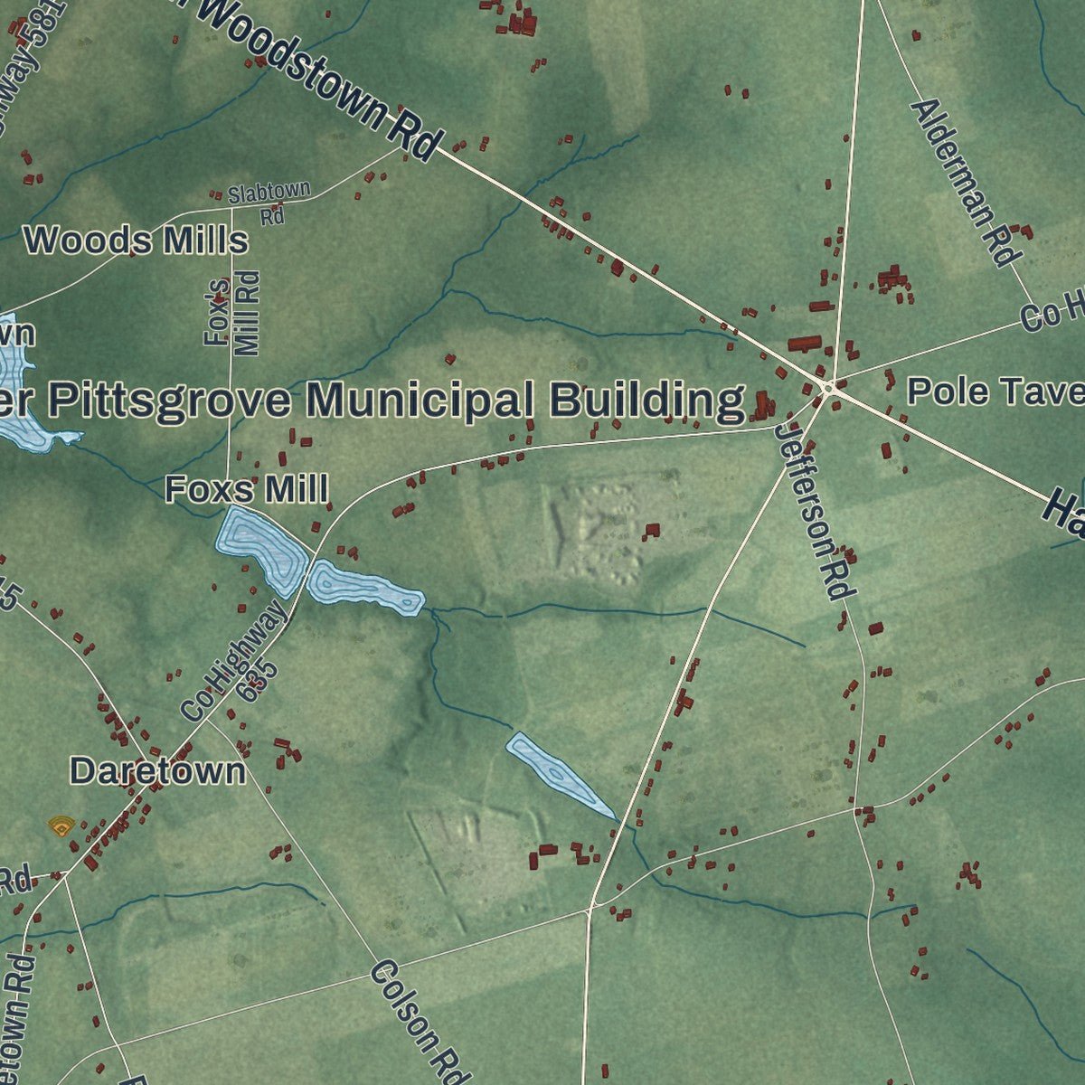 Second close-up of the map of Upper Pittsgrove, New Jersey print showing more streets and buildings
