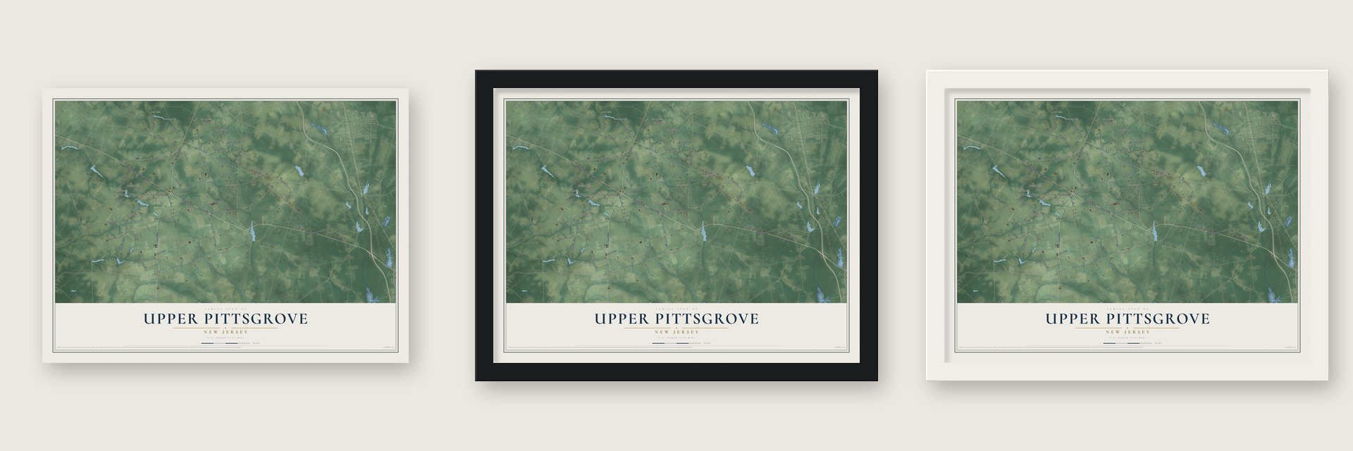 Upper Pittsgrove, New Jersey map unframed, in a black wood frame and in a white wood frame