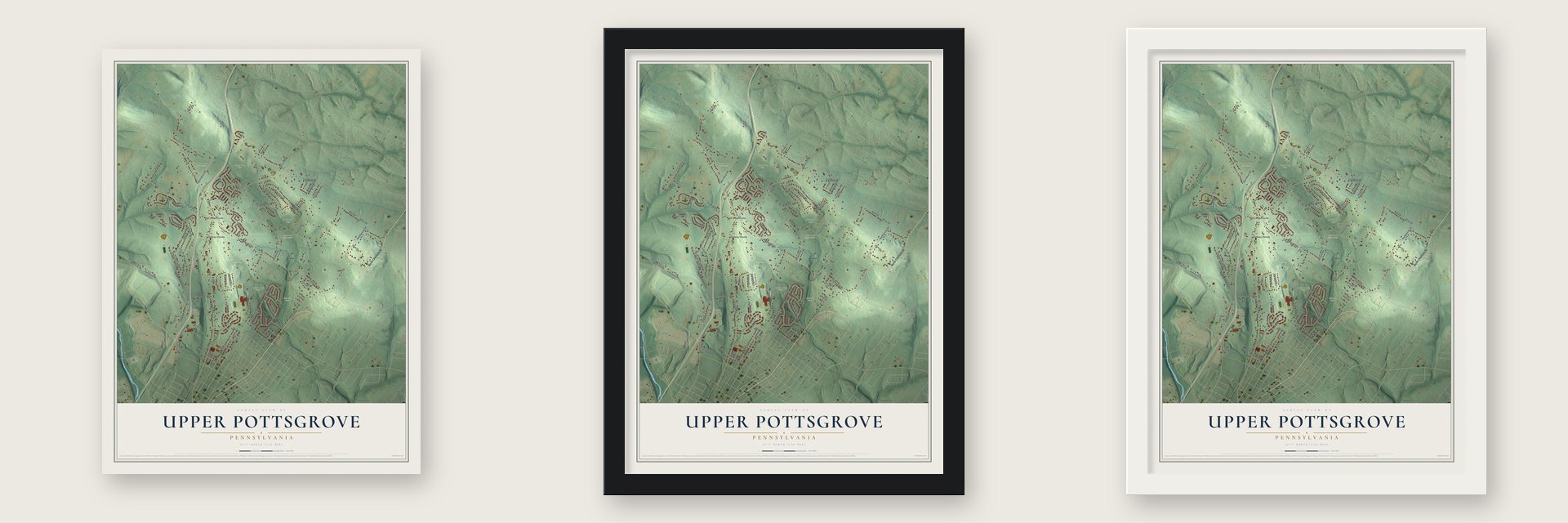 Upper Pottsgrove, Pennsylvania map unframed, in a black wood frame and in a white wood frame