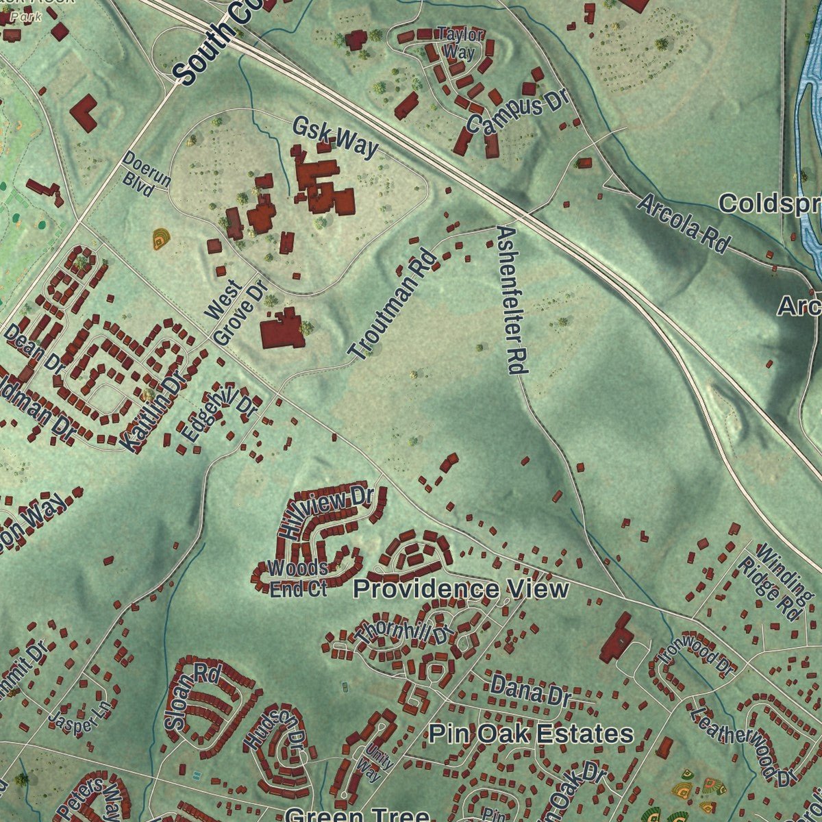 Second close-up of the map of Upper Providence, Montgomery County, Pennsylvania print showing more streets and buildings