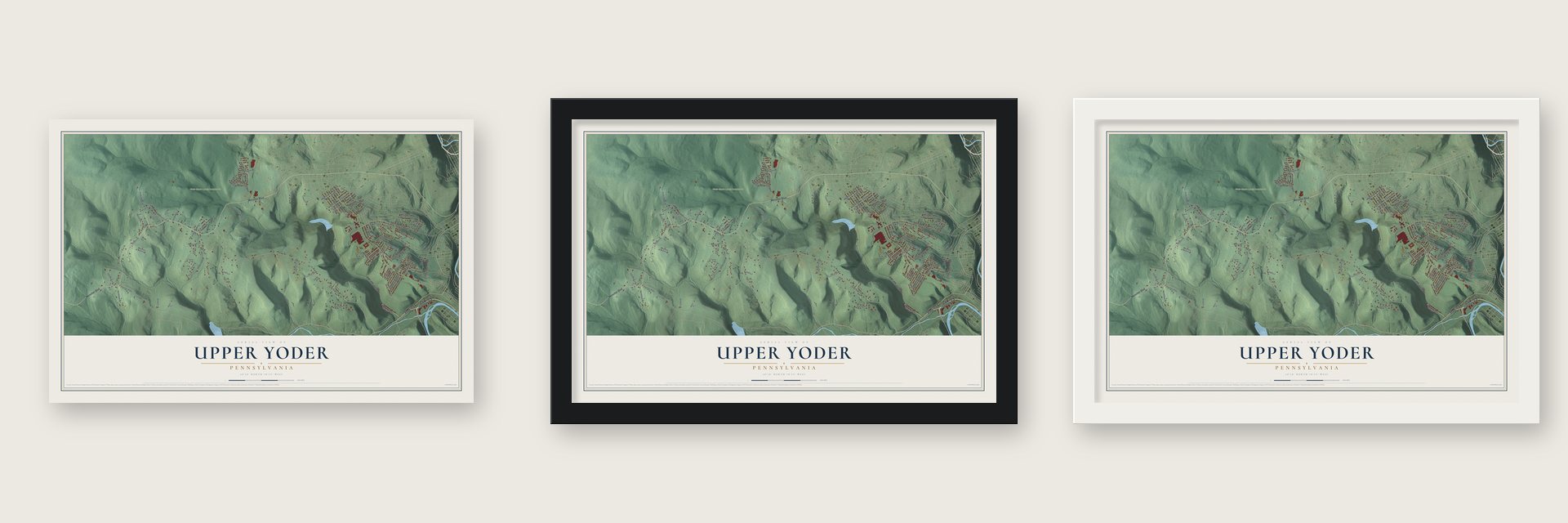 Upper Yoder, Pennsylvania map unframed, in a black wood frame and in a white wood frame