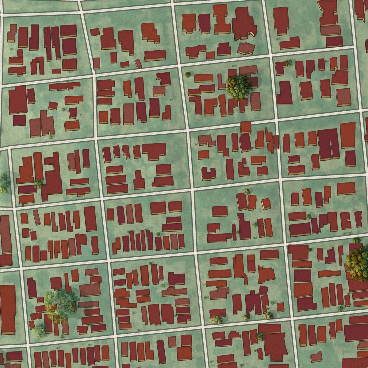 Second close-up of the map of Uptown, Louisiana print showing more streets and buildings