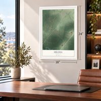 Urania, Louisiana map, 18 x 24 inch print in a white frame in a home office