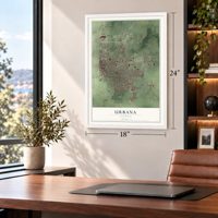 Urbana, Illinois map, 18 x 24 inch print in a white frame in a home office