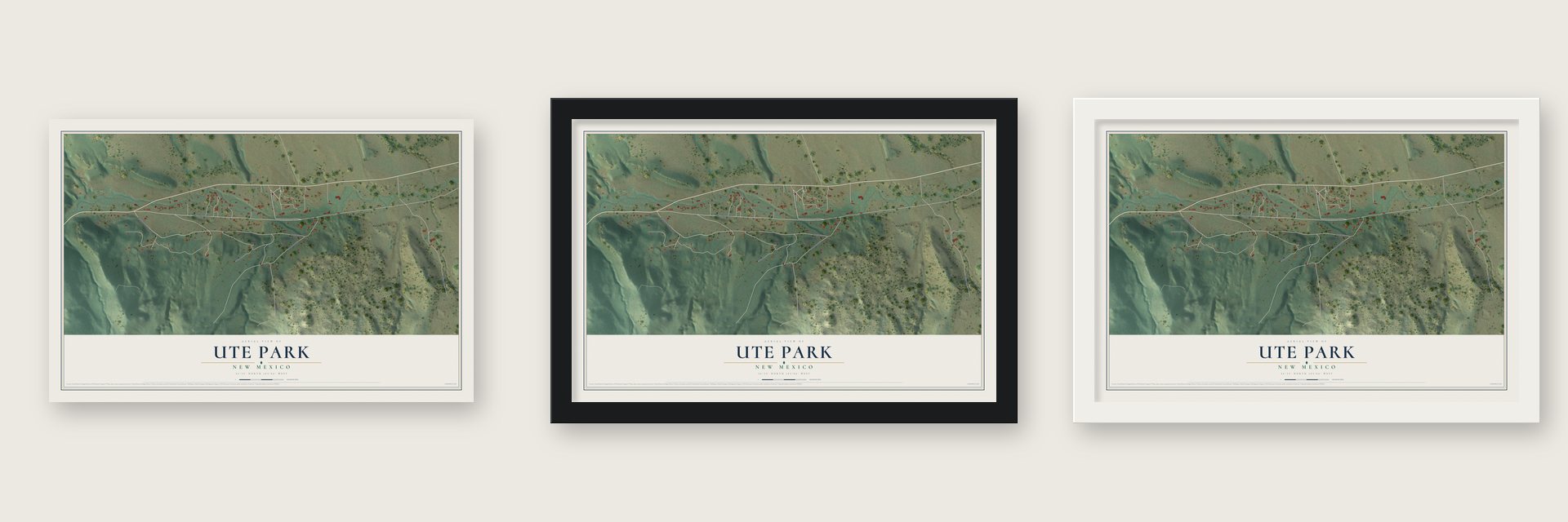 Ute Park, New Mexico map unframed, in a black wood frame and in a white wood frame