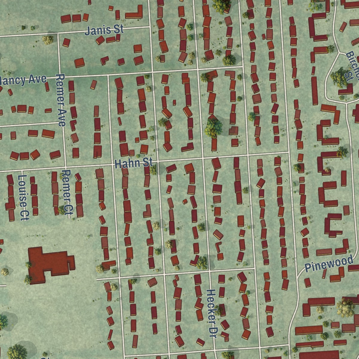 Second close-up of the map of Utica, Michigan print showing more streets and buildings