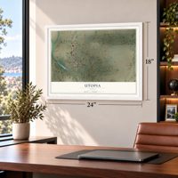 Utopia, Texas map, 18 x 24 inch print in a white frame in a home office