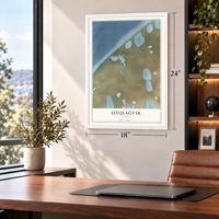 Utqiaġvik, Alaska map, 18 x 24 inch print in a white frame in a home office