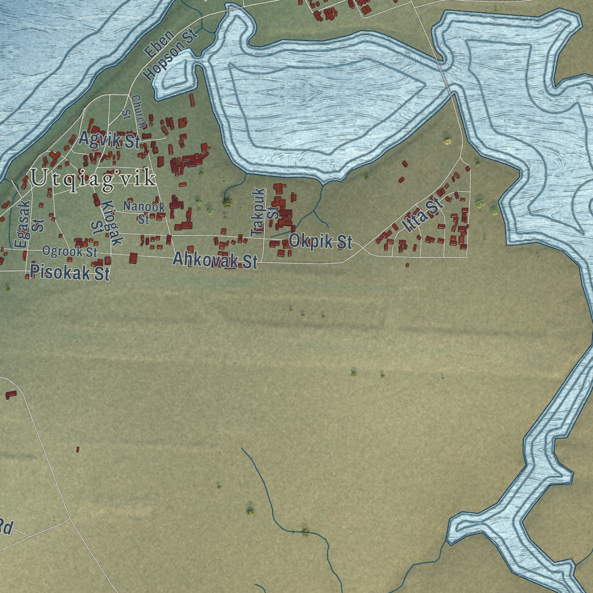 Second close-up of the map of Utqiaġvik, Alaska print showing more streets and buildings