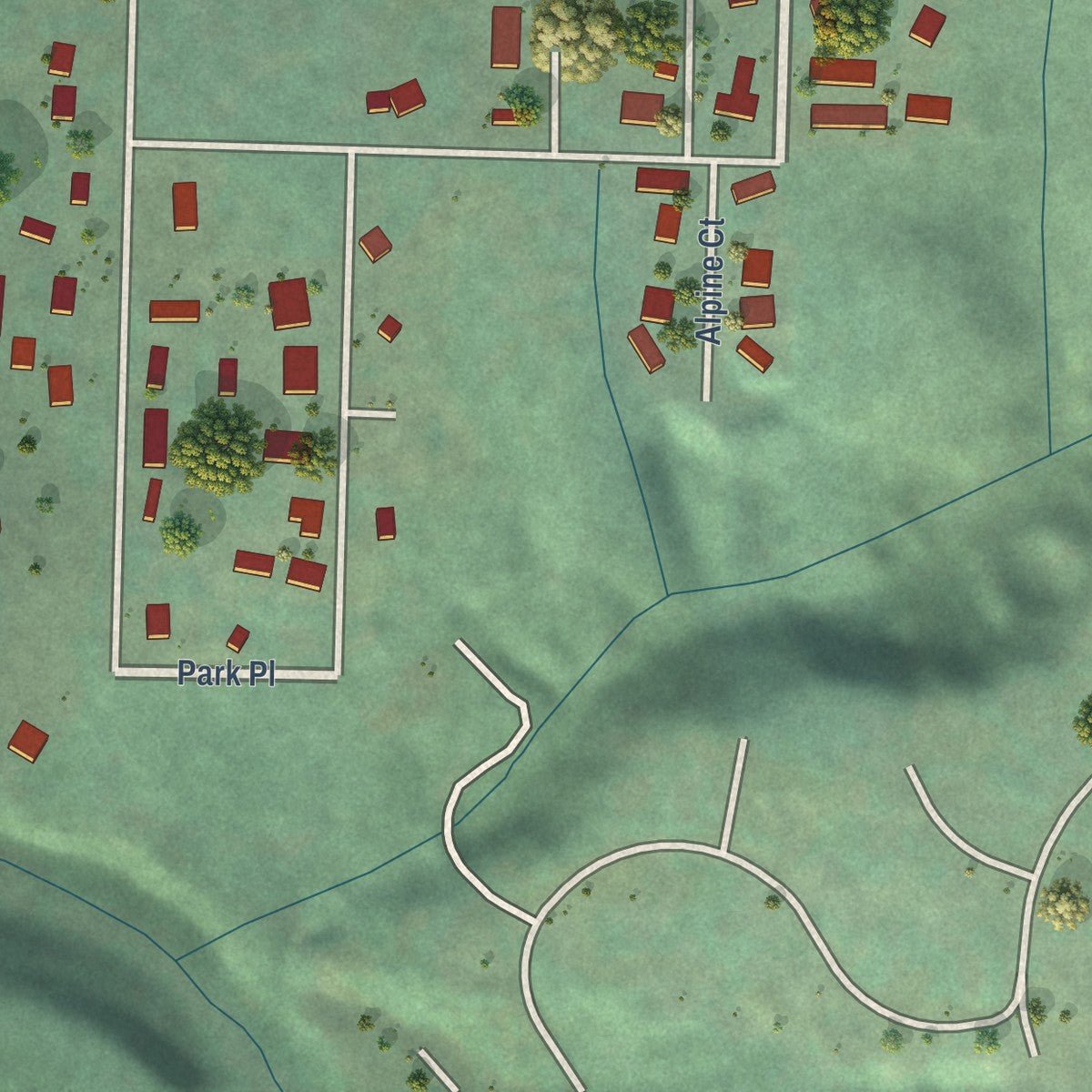 Second close-up of the map of Vader, Washington print showing more streets and buildings