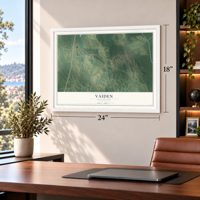 Vaiden, Mississippi map, 18 x 24 inch print in a white frame in a home office