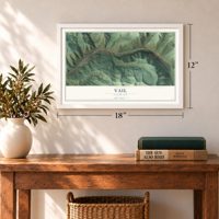 Vail, Colorado map, 12 x 18 inch print in a white frame in an entryway