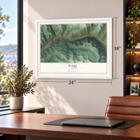 Vail, Colorado map, 18 x 24 inch print in a white frame in a home office