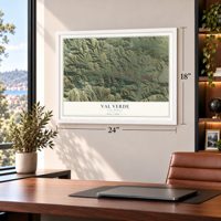 Val Verde, California map, 18 x 24 inch print in a white frame in a home office