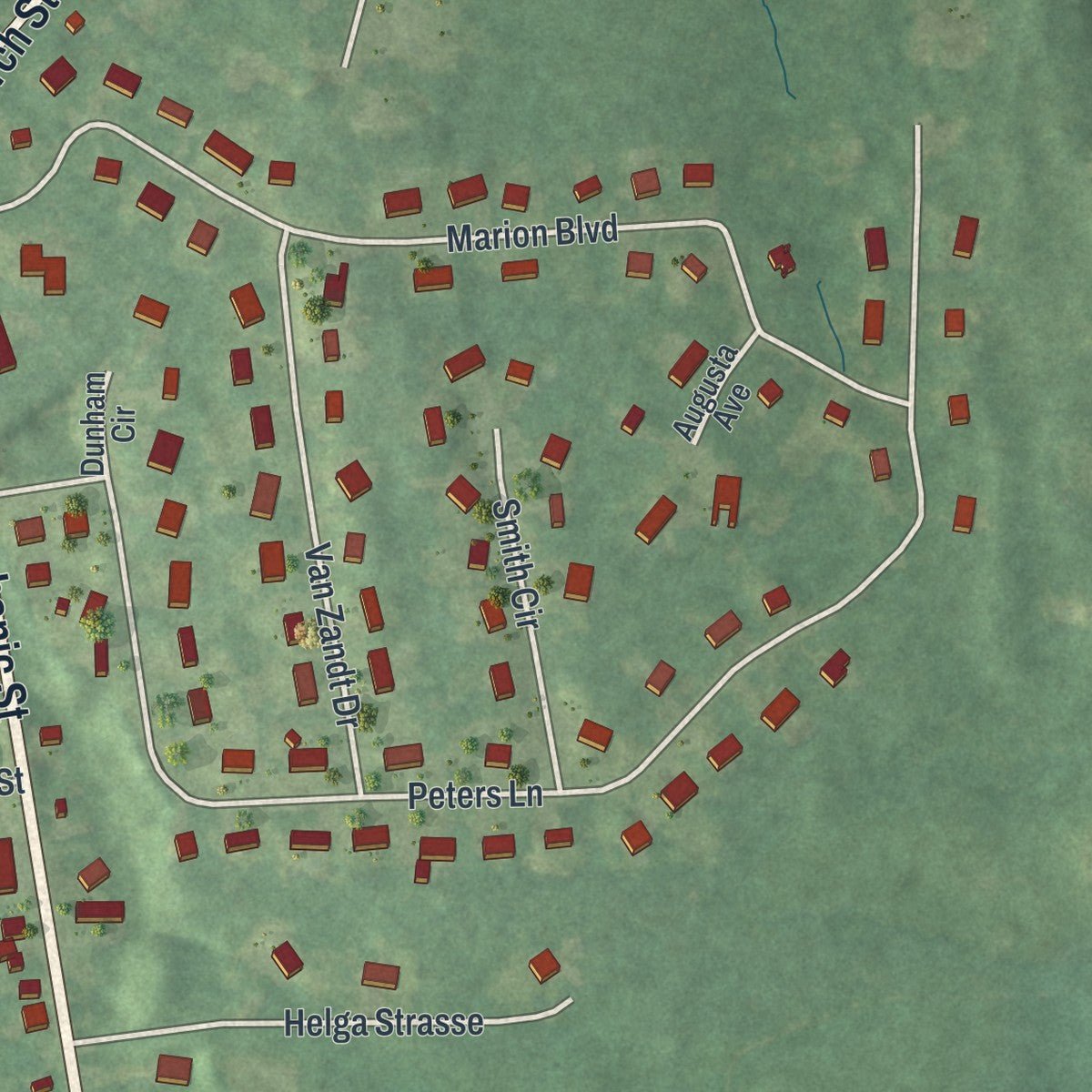 Second close-up of the map of Valatie, New York print showing more streets and buildings