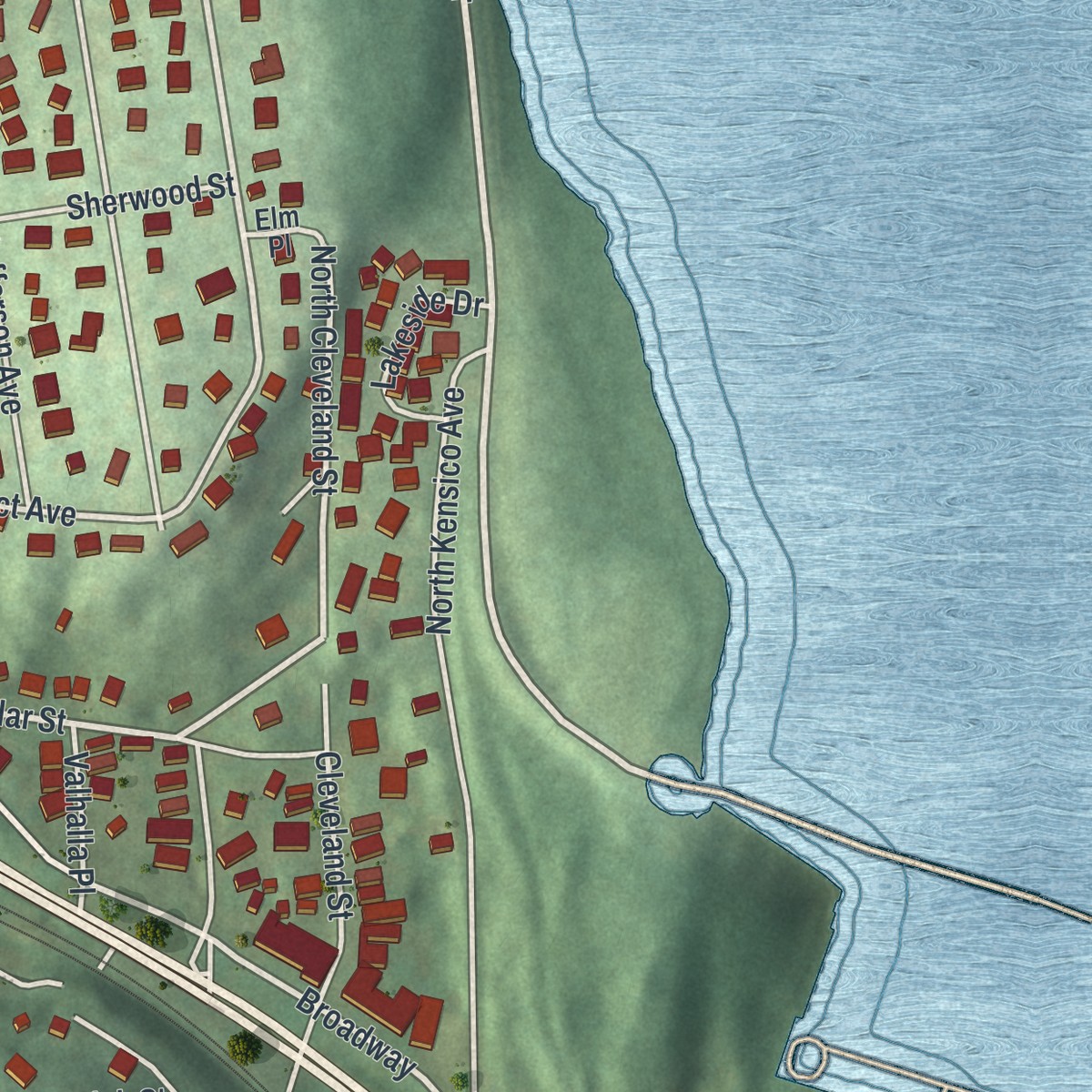 Second close-up of the map of Valhalla, New York print showing more streets and buildings