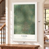 Valier, Illinois map, 24 x 36 inch print in a white frame by a staircase
