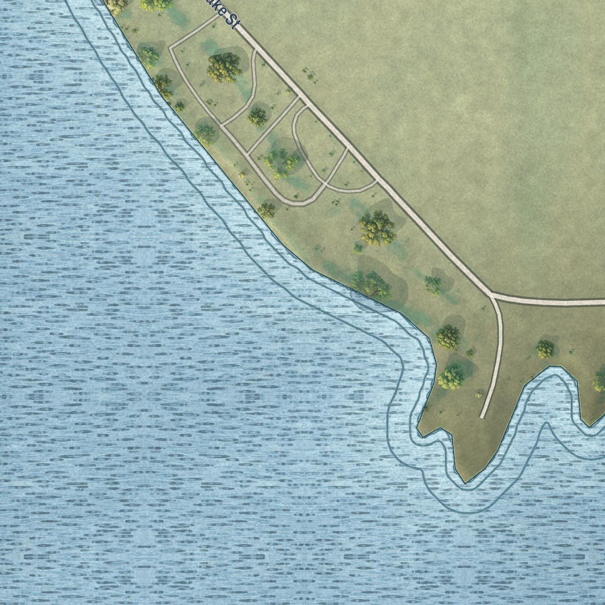 Second close-up of the map of Valier, Montana print showing more streets and buildings