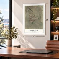 Valle Vista, New Mexico map, 18 x 24 inch print in a white frame in a home office