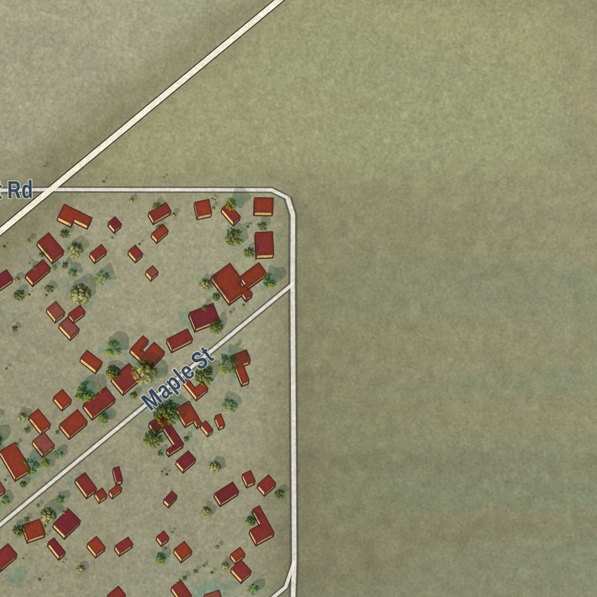 Second close-up of the map of Valley Acres, California print showing more streets and buildings