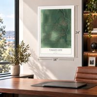 Valley City, Ohio map, 18 x 24 inch print in a white frame in a home office