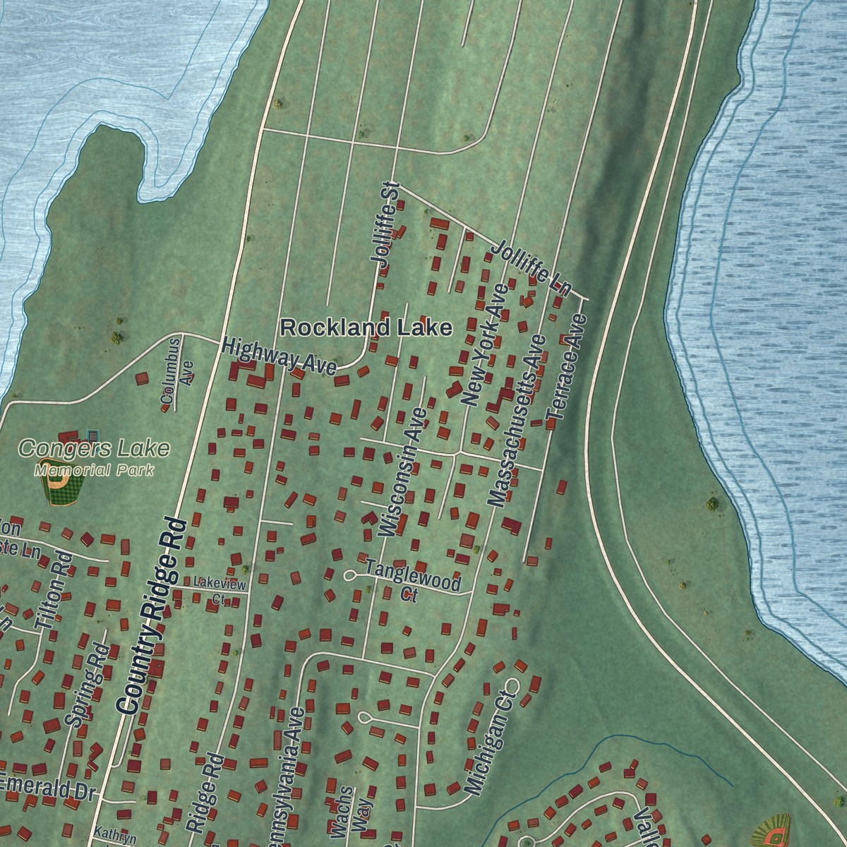 Second close-up of the map of Valley Cottage, New York print showing more streets and buildings