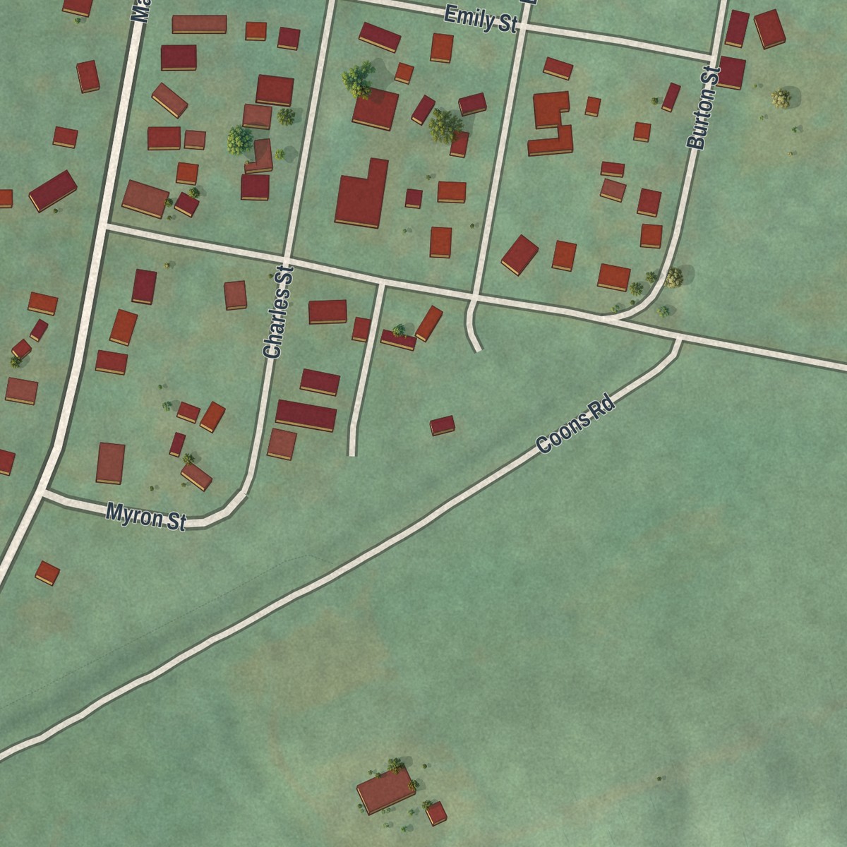 Second close-up of the map of Valley Falls, New York print showing more streets and buildings