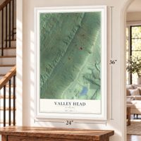 Valley Head, Alabama map, 24 x 36 inch print in a white frame by a staircase