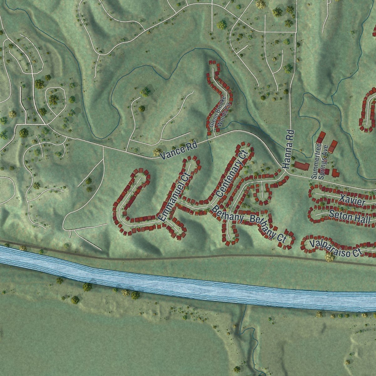 Second close-up of the map of Valley Park, Missouri print showing more streets and buildings