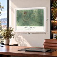 Valley Springs, Arkansas map, 18 x 24 inch print in a white frame in a home office