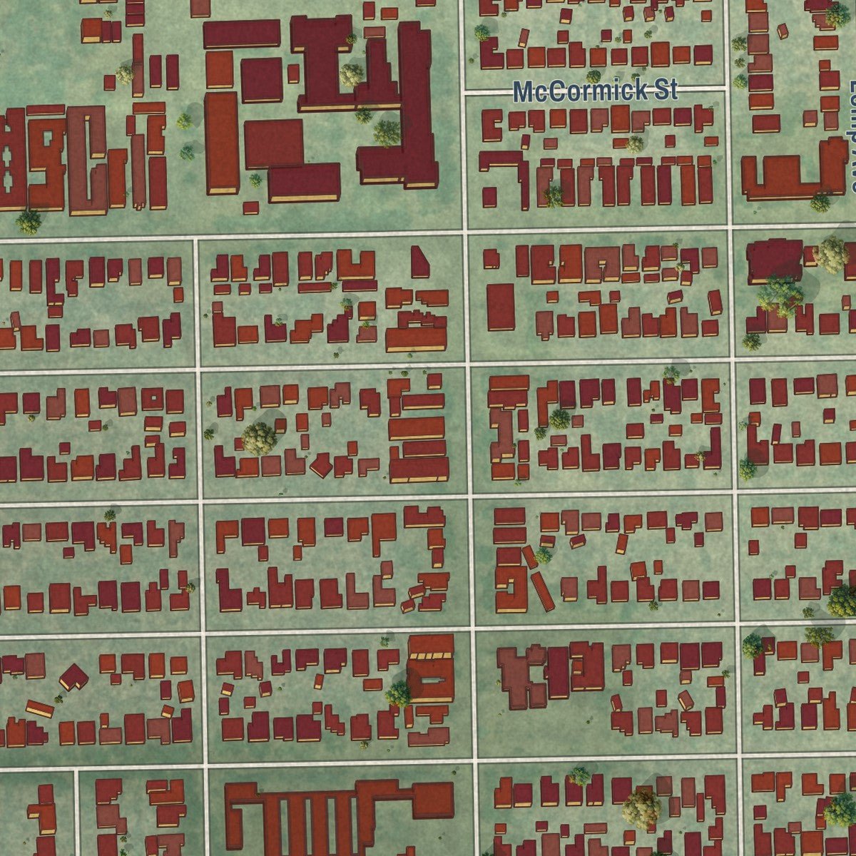Second close-up of the map of Valley Village, California print showing more streets and buildings