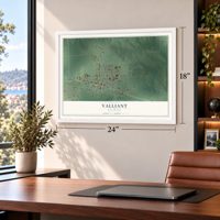Valliant, Oklahoma map, 18 x 24 inch print in a white frame in a home office