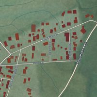 Second close-up of the map of Vallonia, Indiana print showing more streets and buildings