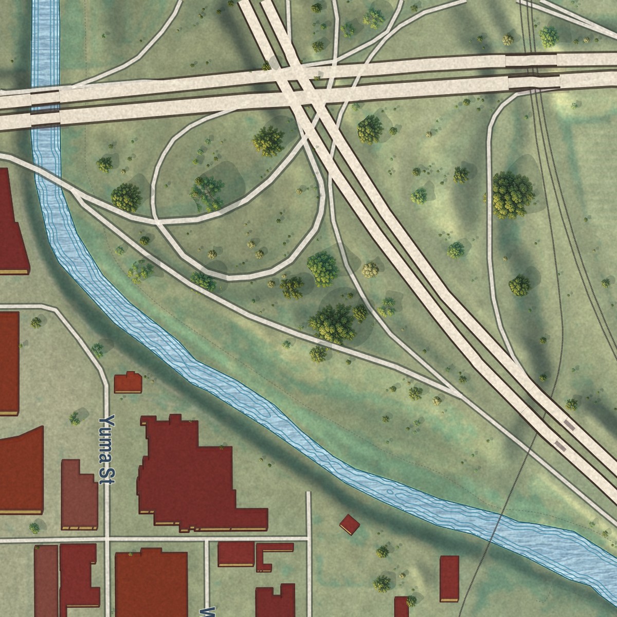 Second close-up of the map of Valverde, Colorado print showing more streets and buildings