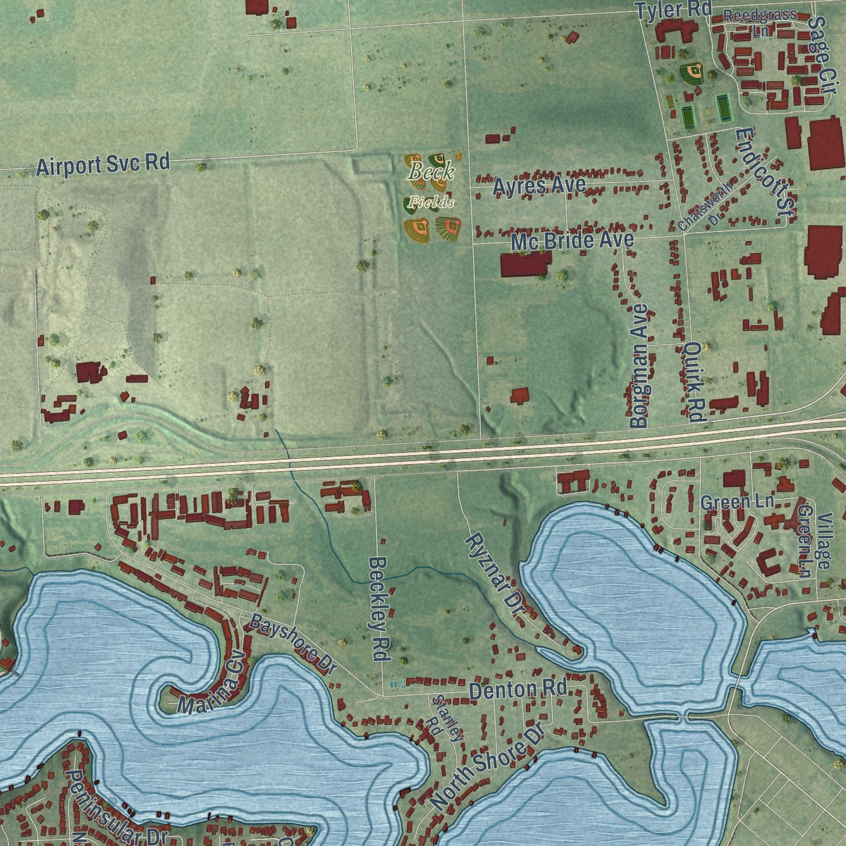 Second close-up of the map of Van Buren, Michigan print showing more streets and buildings