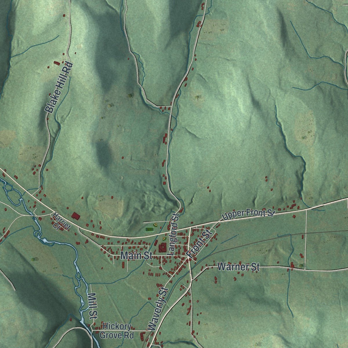 Second close-up of the map of Van Etten, New York print showing more streets and buildings