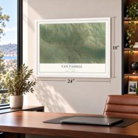 Van Tassell, Wyoming map, 18 x 24 inch print in a white frame in a home office