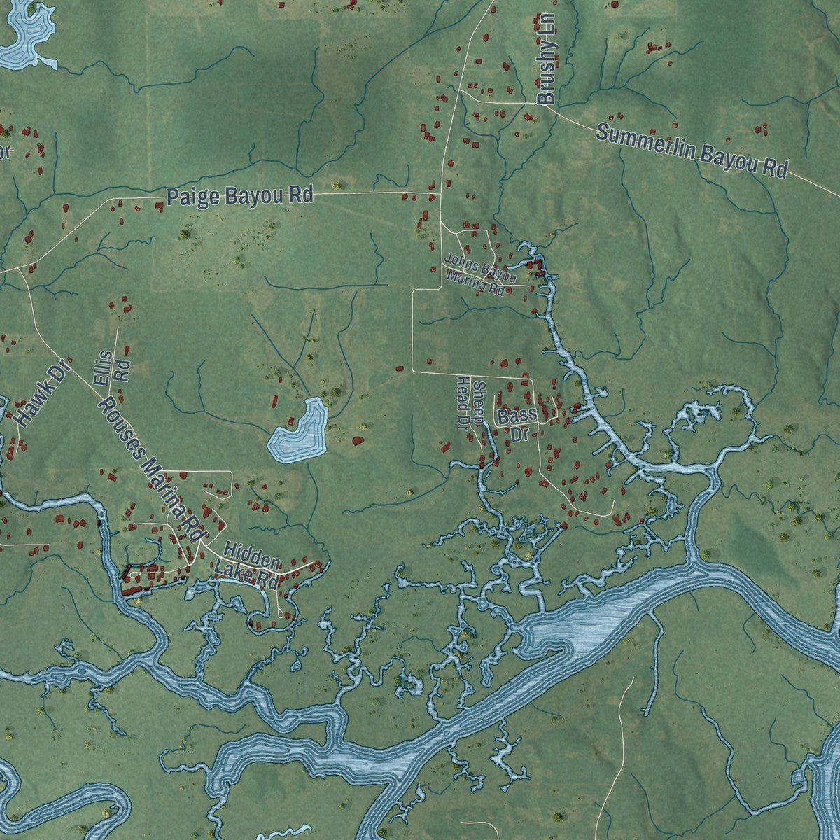 Second close-up of the map of Vancleave, Mississippi print showing more streets and buildings