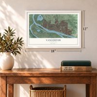 Vancouver, Washington map, 12 x 18 inch print in a white frame in an entryway