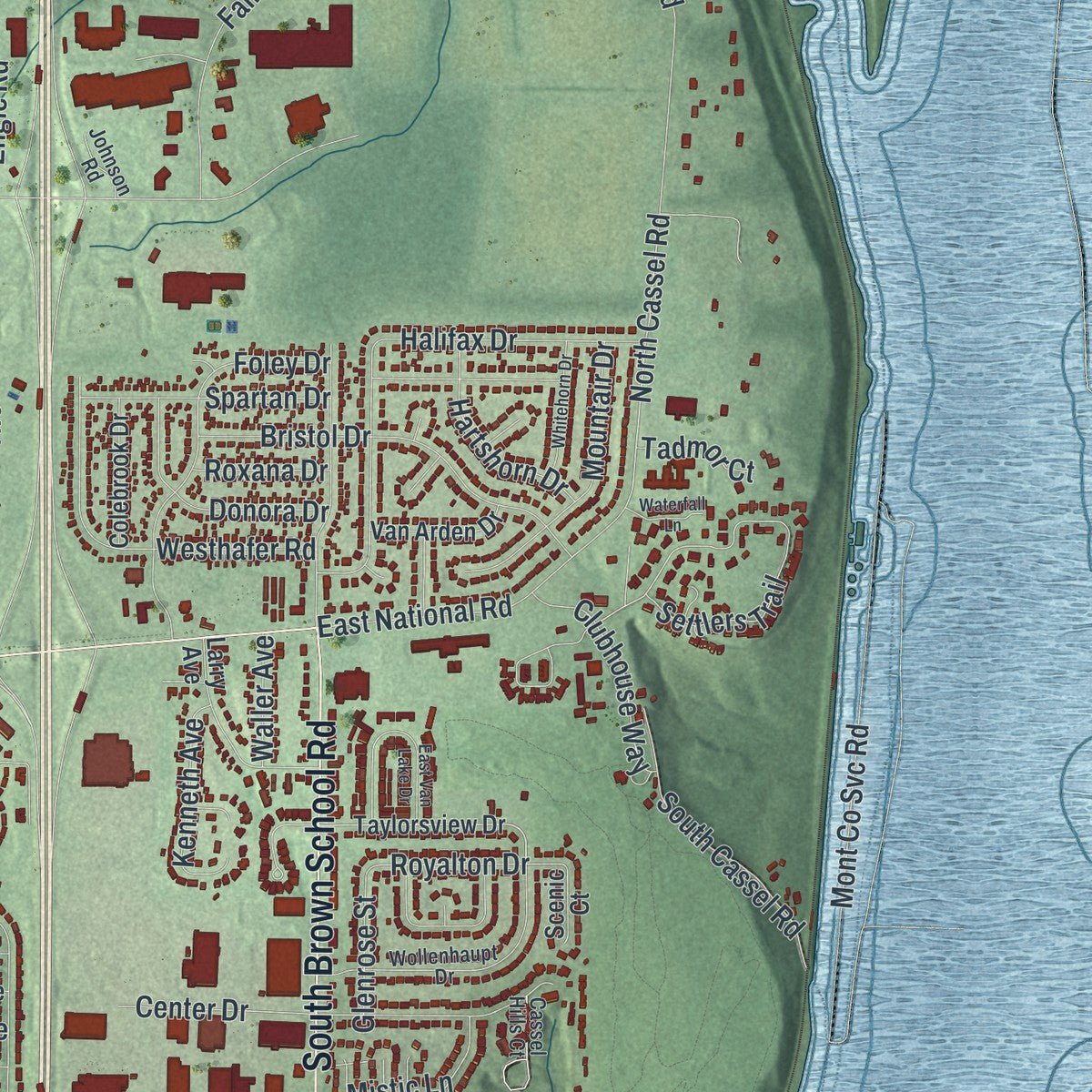 Second close-up of the map of Vandalia, Ohio print showing more streets and buildings