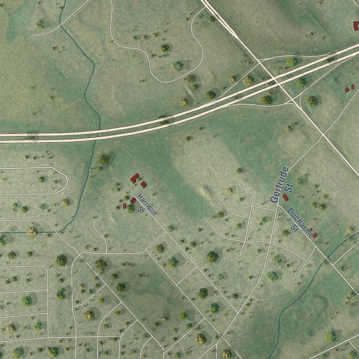 Second close-up of the map of Vandenbroek, Wisconsin print showing more streets and buildings