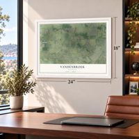 Vandenbroek, Wisconsin map, 18 x 24 inch print in a white frame in a home office