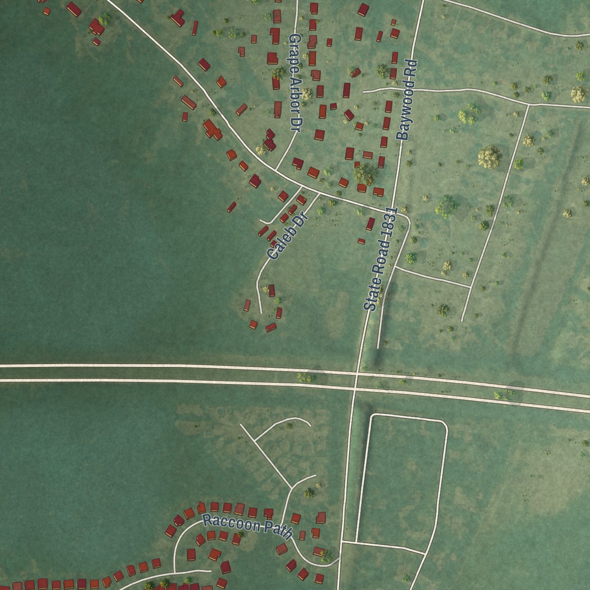 Second close-up of the map of Vander, North Carolina print showing more streets and buildings