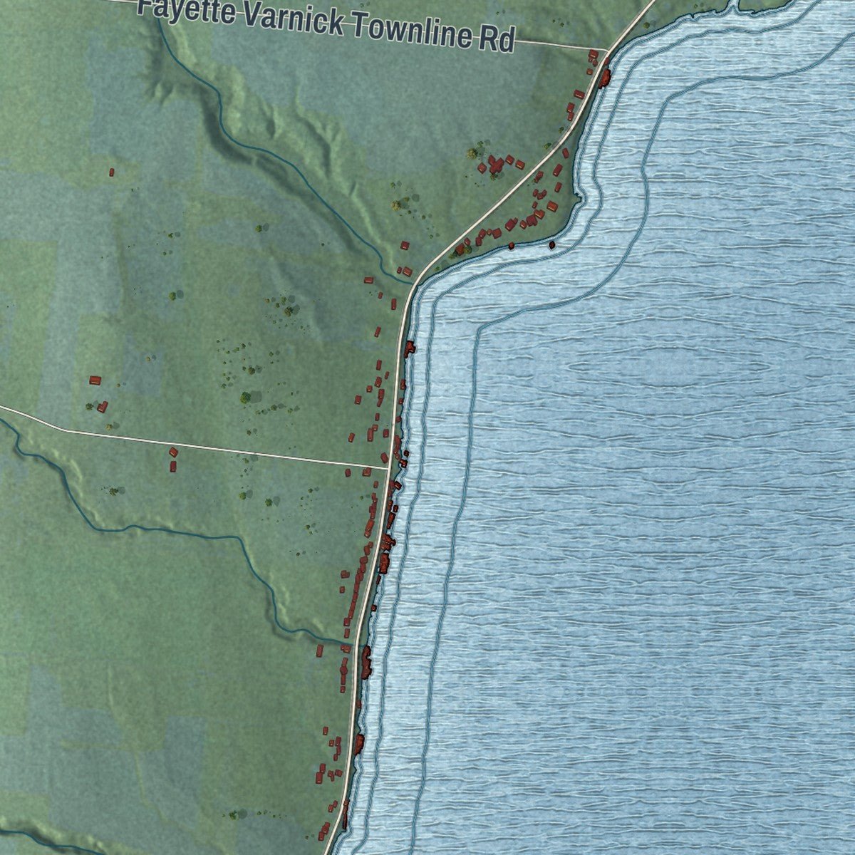 Second close-up of the map of Varick, New York print showing more streets and buildings