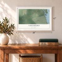 Varnamtown, North Carolina map, 12 x 18 inch print in a white frame in an entryway