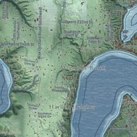 Second close-up of the map of Vashon, Washington print showing more streets and buildings