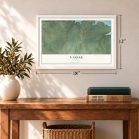 Vassar, Kansas map, 12 x 18 inch print in a white frame in an entryway